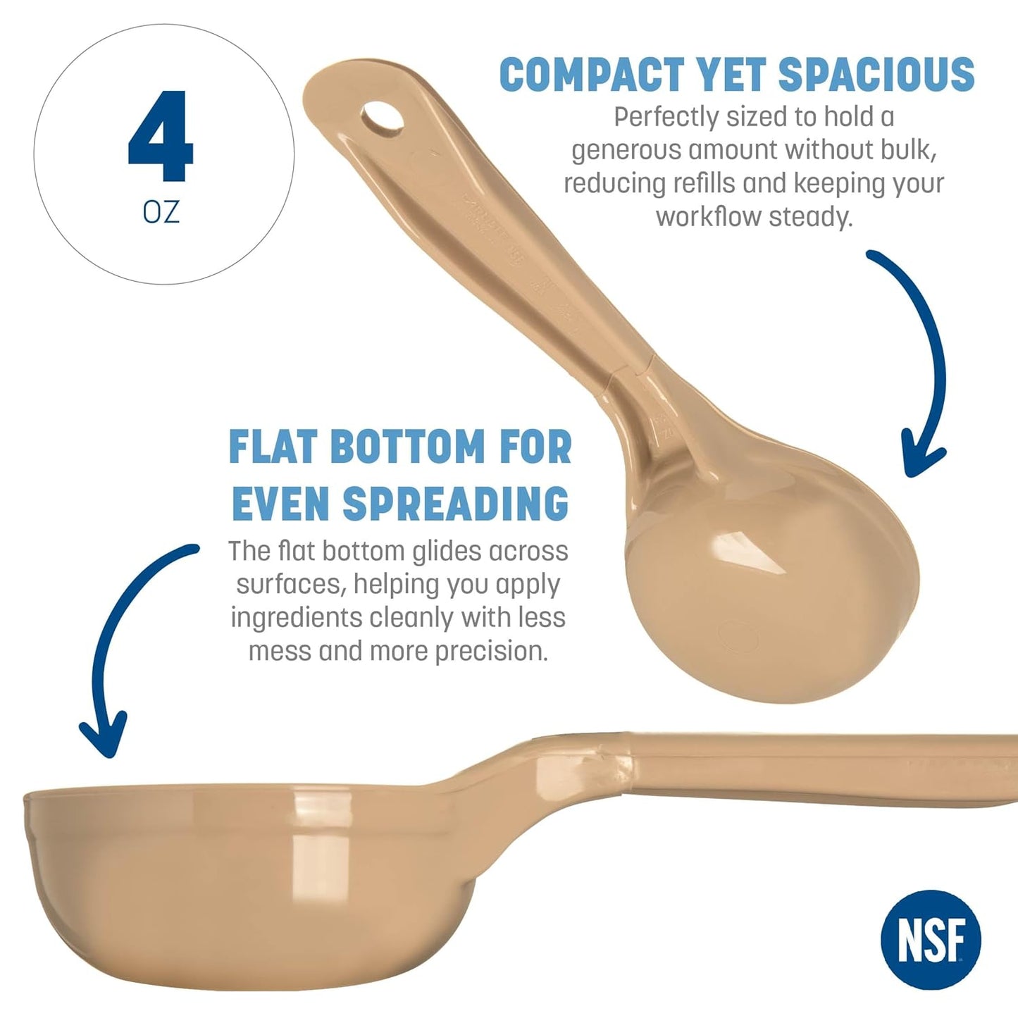 Measure Miser Solid Spoon Measuring Spoon with Short Handle for Kitchens, Plastic, 4 Ounces, Beige