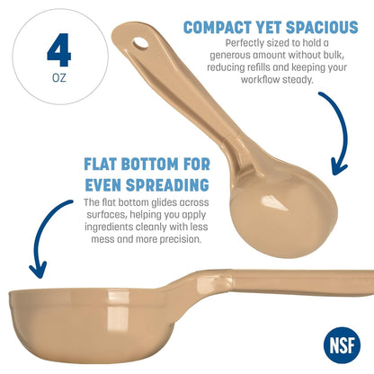 Measure Miser Solid Spoon Measuring Spoon with Short Handle for Kitchens, Plastic, 4 Ounces, Beige