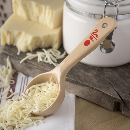 Measure Miser Solid Spoon Measuring Spoon with Short Handle for Kitchens, Plastic, 4 Ounces, Beige