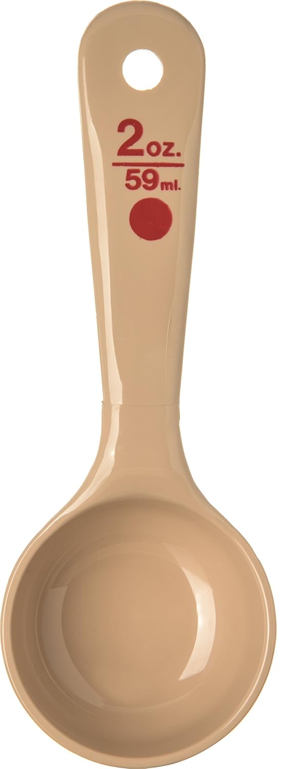 Measure Miser Solid Spoon Measuring Spoon with Short Handle for Kitchens, Plastic, 4 Ounces, Beige