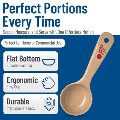 Measure Miser Solid Spoon Measuring Spoon with Short Handle for Kitchens, Plastic, 4 Ounces, Beige