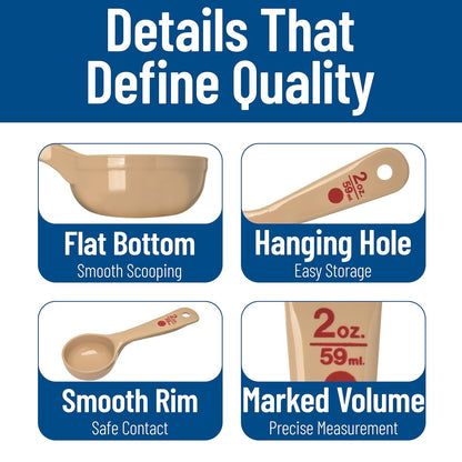 Measure Miser Solid Spoon Measuring Spoon with Short Handle for Kitchens, Plastic, 4 Ounces, Beige