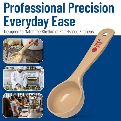 Measure Miser Solid Spoon Measuring Spoon with Short Handle for Kitchens, Plastic, 4 Ounces, Beige