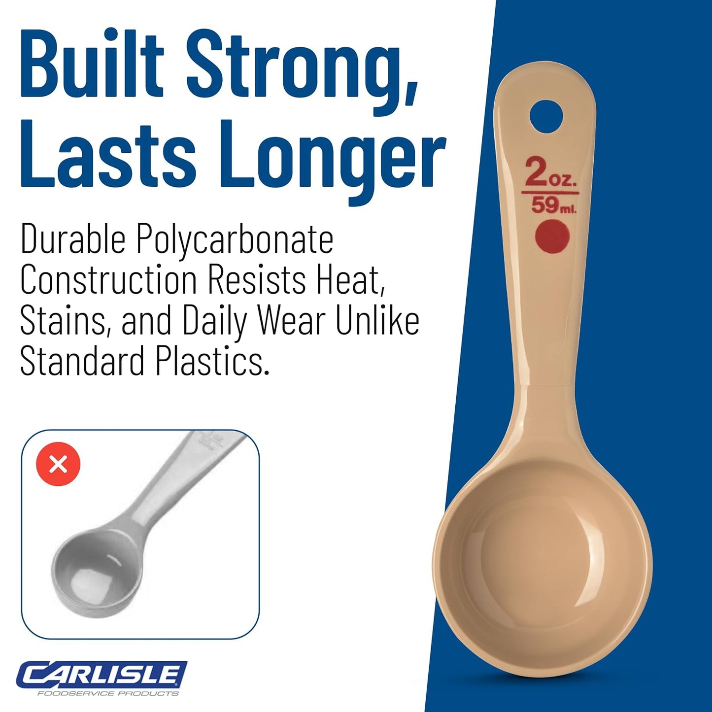 Measure Miser Solid Spoon Measuring Spoon with Short Handle for Kitchens, Plastic, 4 Ounces, Beige