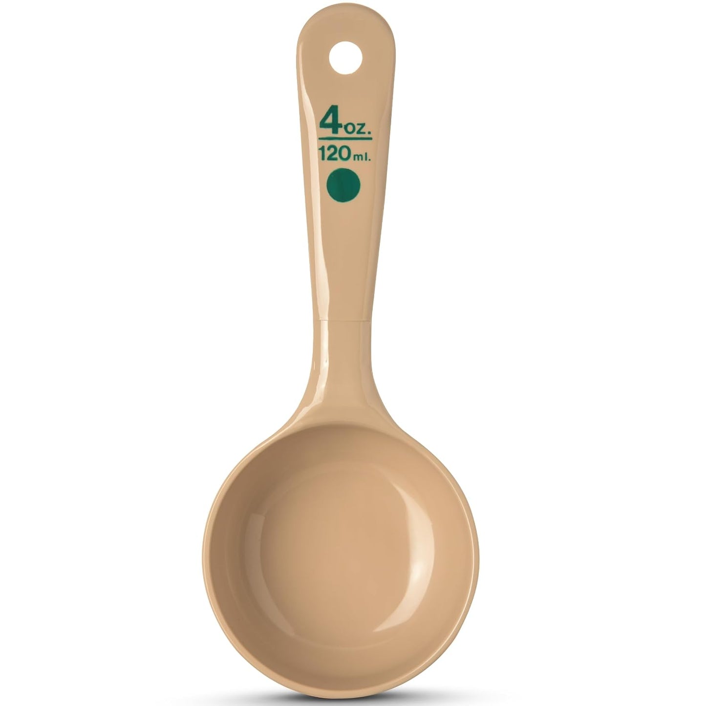 Measure Miser Solid Spoon Measuring Spoon with Short Handle for Kitchens, Plastic, 4 Ounces, Beige