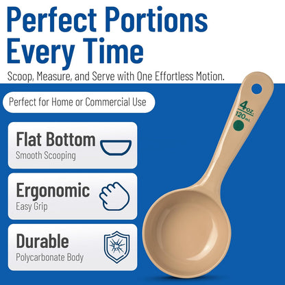 Measure Miser Solid Spoon Measuring Spoon with Short Handle for Kitchens, Plastic, 4 Ounces, Beige