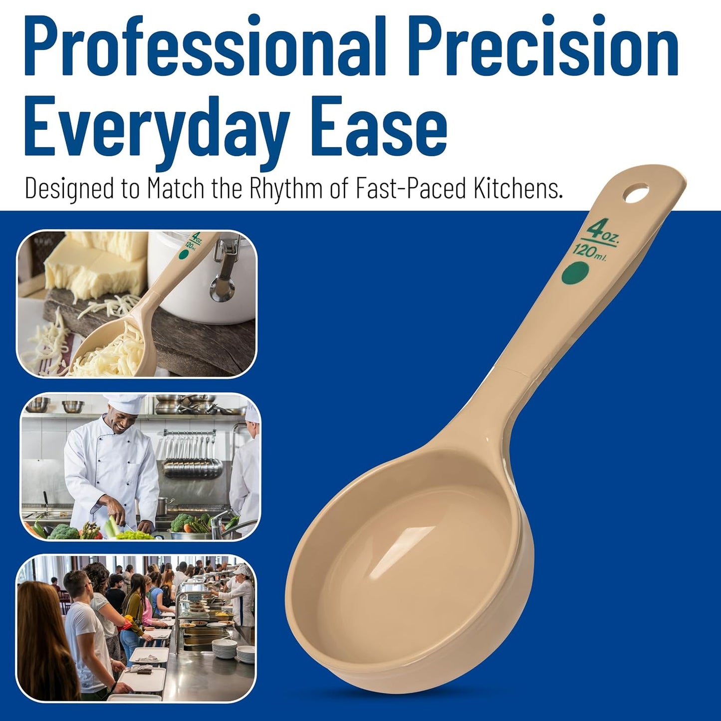 Measure Miser Solid Spoon Measuring Spoon with Short Handle for Kitchens, Plastic, 4 Ounces, Beige