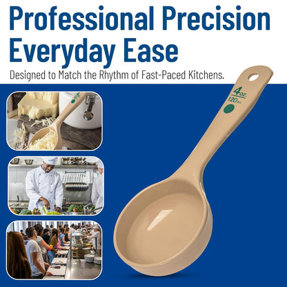 Measure Miser Solid Spoon Measuring Spoon with Short Handle for Kitchens, Plastic, 4 Ounces, Beige
