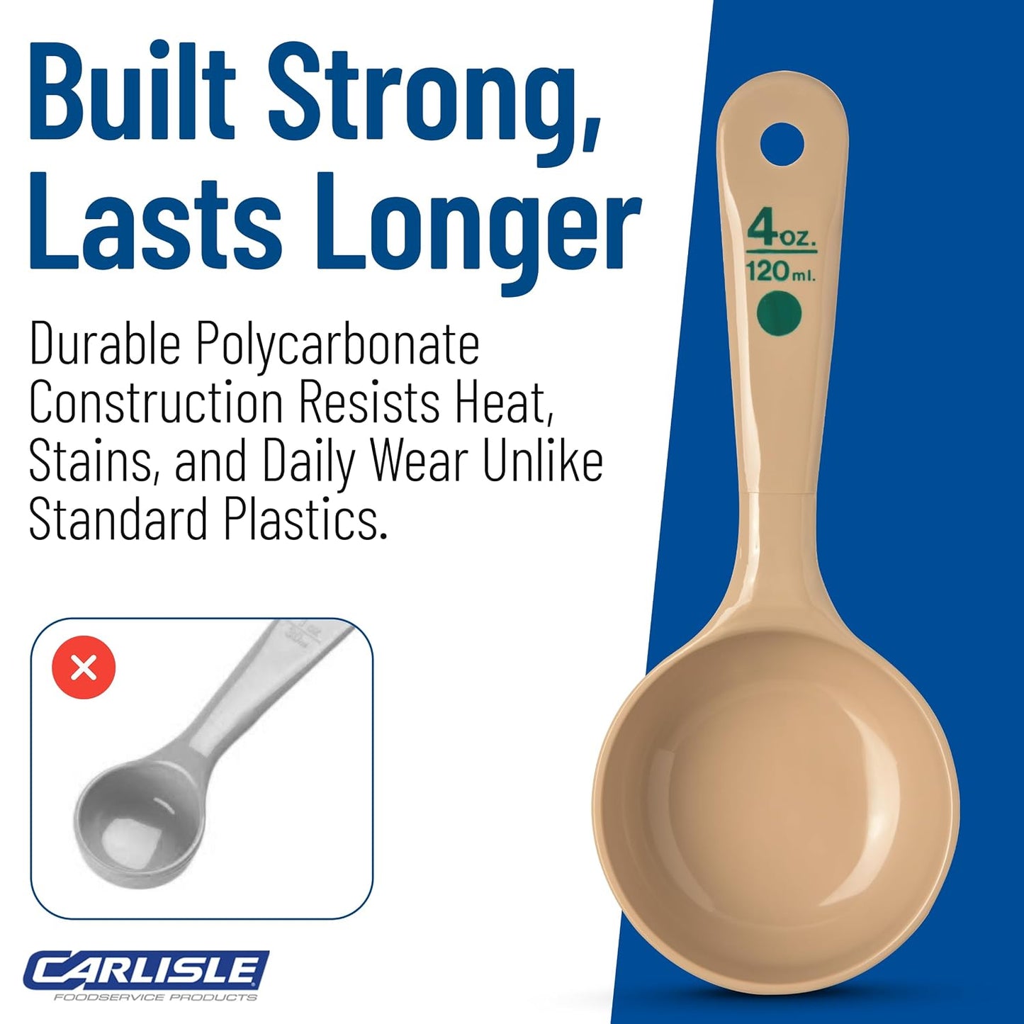 Measure Miser Solid Spoon Measuring Spoon with Short Handle for Kitchens, Plastic, 4 Ounces, Beige