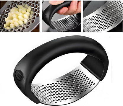 Stainless Steel Garlic Press - Manual Crusher & Mincer with Ergonomic Handle for Easy Cleaning - Essential Kitchen Tool for Chopping & Mincing Garlic, Best Home Cooking Gadget