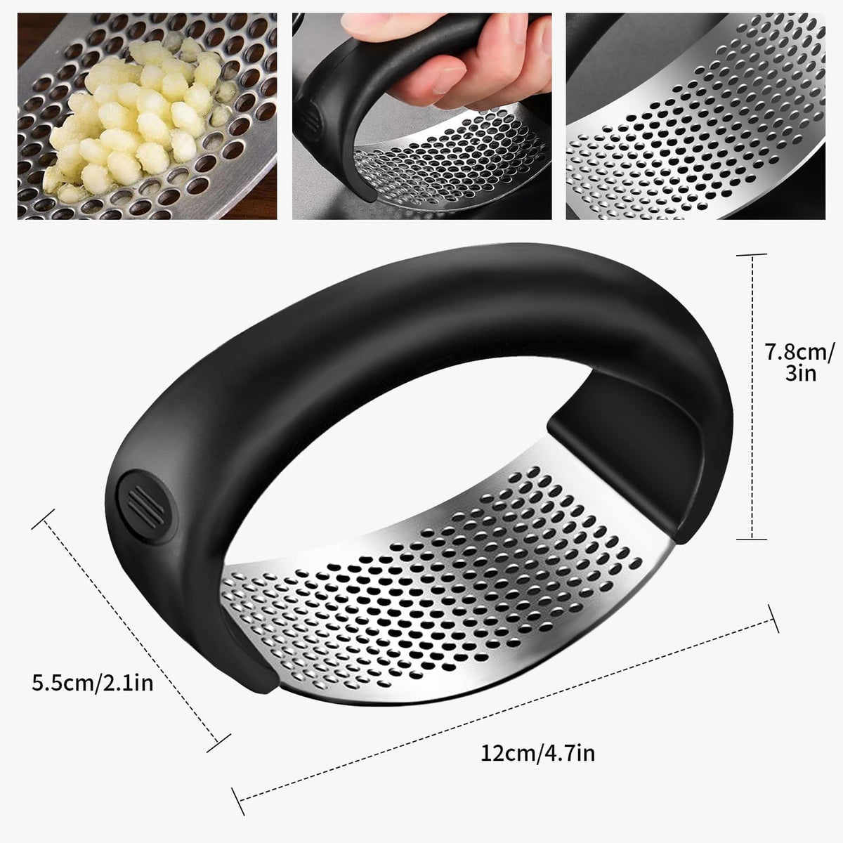 Stainless Steel Garlic Press - Manual Crusher & Mincer with Ergonomic Handle for Easy Cleaning - Essential Kitchen Tool for Chopping & Mincing Garlic, Best Home Cooking Gadget