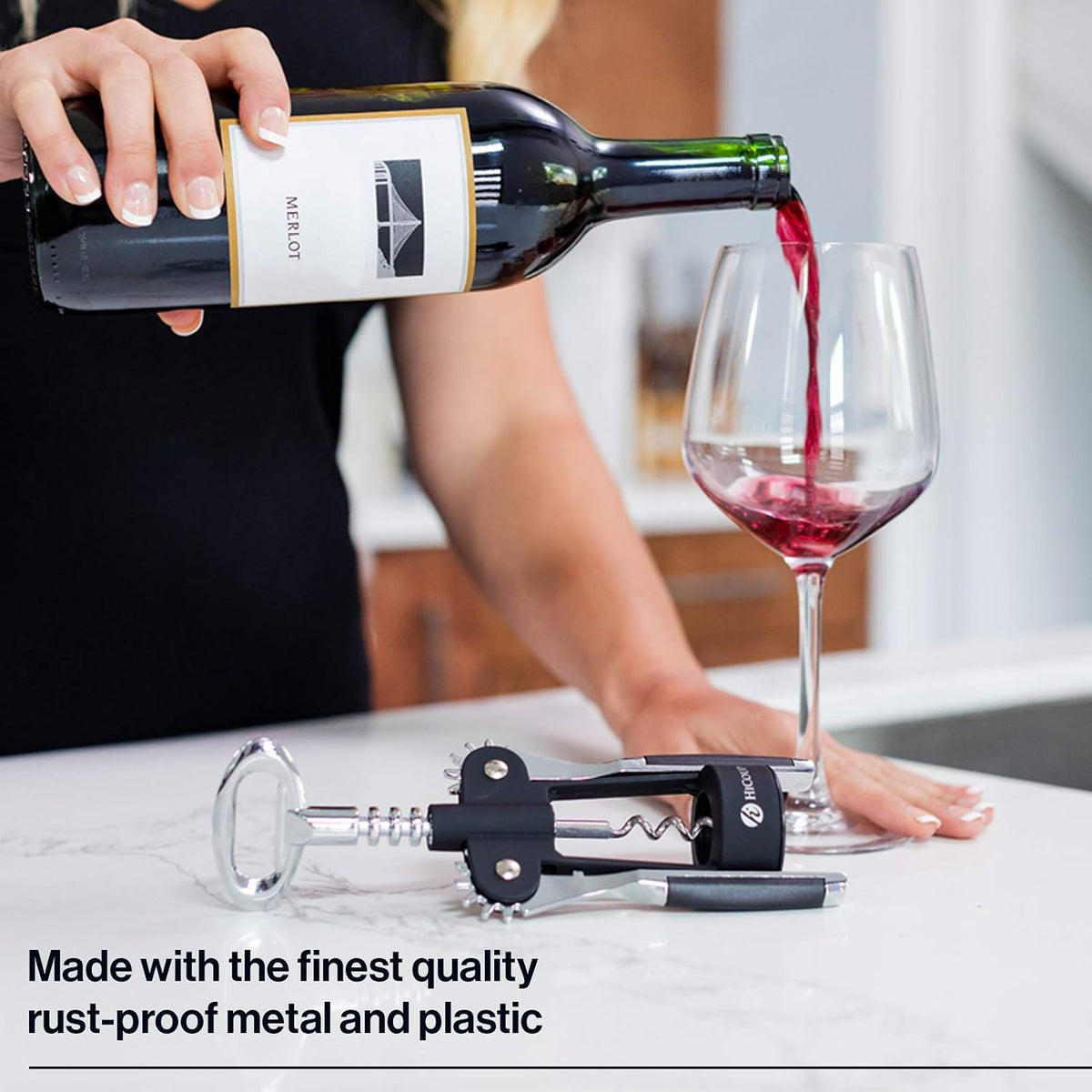 HiCoup Wine Opener - Wing Corkscrew Beer and Wine Bottle Opener w/Winged Grip - Easy to Use Cork Remover