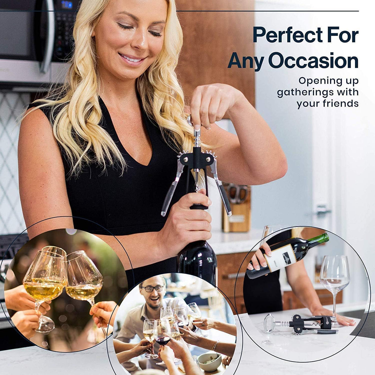 HiCoup Wine Opener - Wing Corkscrew Beer and Wine Bottle Opener w/Winged Grip - Easy to Use Cork Remover