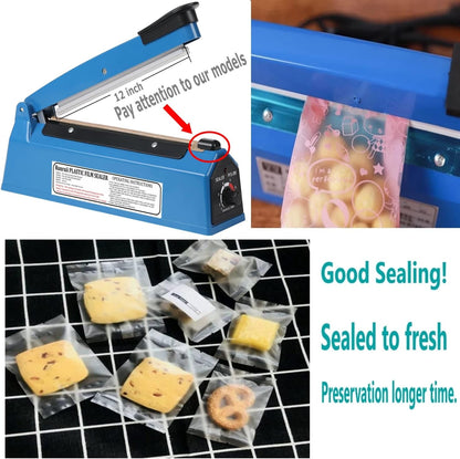 Impulse Heat Sealer Manual Bags Sealer Heat Sealing Machine 12 Inch Impulse Sealer Machine for Plastic Bags PE PP Bags with Extra Replace Element Grip