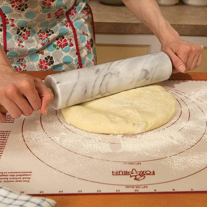 Fox Run Polished Marble Rolling Pin with Wooden Cradle, 10-Inch Barrel, White | Marble Stays Cool For Pastry | Heavy Dough Roller For Easy Rolling & Baking | Includes Stand | Naturally Non-Stick Surface