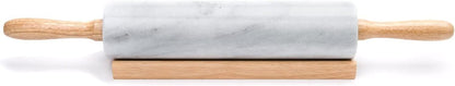 Fox Run Polished Marble Rolling Pin with Wooden Cradle, 10-Inch Barrel, White | Marble Stays Cool For Pastry | Heavy Dough Roller For Easy Rolling & Baking | Includes Stand | Naturally Non-Stick Surface
