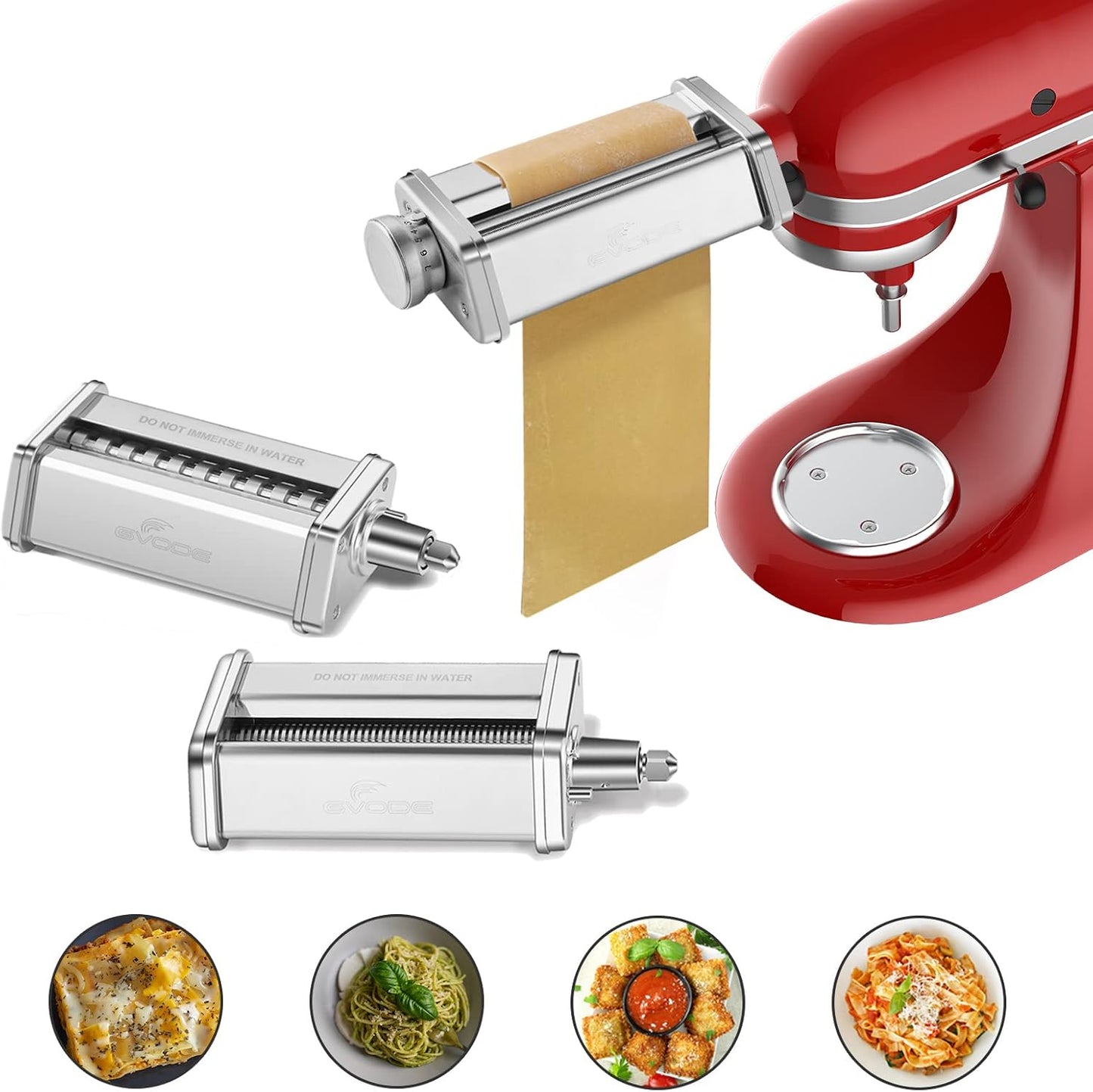 3Pcs Pasta Attachment for KitchenAid Stand Mixer, 304 Stainless Steel | Pasta Maker Attachment Set with Pasta Roller, Spaghetti Cutter and Fettuccine Cutter, Fits all Household KitchenAid Mixer