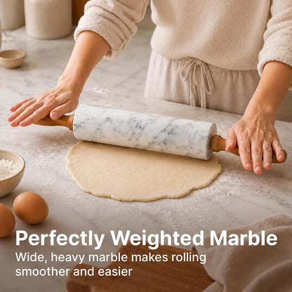 17-Inch Marble Rolling Pin With Stand - Polished Marble Rolling Pins For Baking With Long Beechwood Handle - Non-stick Roller Pin For Baking Pastries, Bread & Pizza
