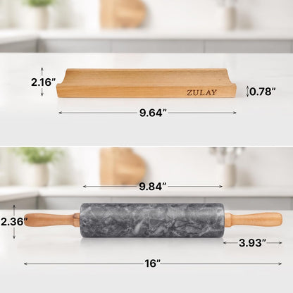 17-Inch Marble Rolling Pin With Stand - Polished Marble Rolling Pins For Baking With Long Beechwood Handle - Non-stick Roller Pin For Baking Pastries, Bread & Pizza