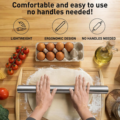 17-Inch Marble Rolling Pin With Stand - Polished Marble Rolling Pins For Baking With Long Beechwood Handle - Non-stick Roller Pin For Baking Pastries, Bread & Pizza