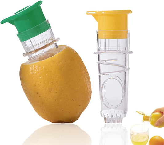 Lemon Squeezer - Manual Citrus Juicer with Screw-Top Lid & Built-In Filter, Dual-Use Lime/Lemon Press for Cocktails, Portable Hand Juicer (2-Piece Set, Yellow+Green)