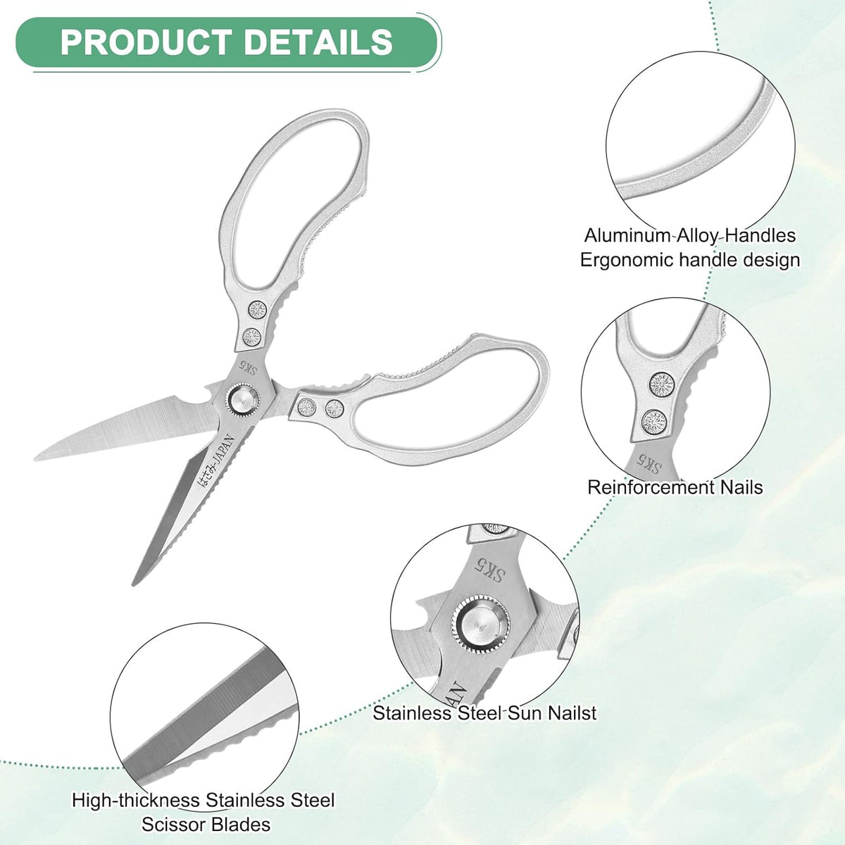 Kitchen Scissors, 9" Multi-Purpose Stainless Steel Heavy Kitchen Shears for Food/Poultry/Pizza/Herb, Lotus Handle Shape Cooking Scissors Dishwasher Safe [Silver Tone]