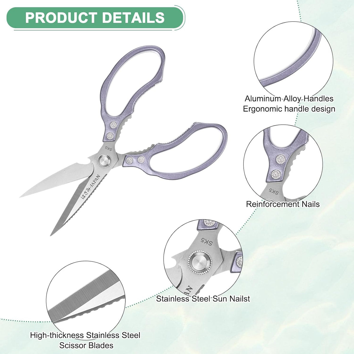 Kitchen Scissors, 9" Multi-Purpose Stainless Steel Heavy Kitchen Shears for Food/Poultry/Pizza/Herb, Lotus Handle Shape Cooking Scissors Dishwasher Safe [Silver Tone]