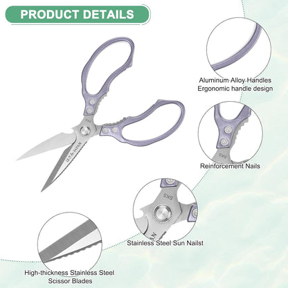 Kitchen Scissors, 9" Multi-Purpose Stainless Steel Heavy Kitchen Shears for Food/Poultry/Pizza/Herb, Lotus Handle Shape Cooking Scissors Dishwasher Safe [Silver Tone]