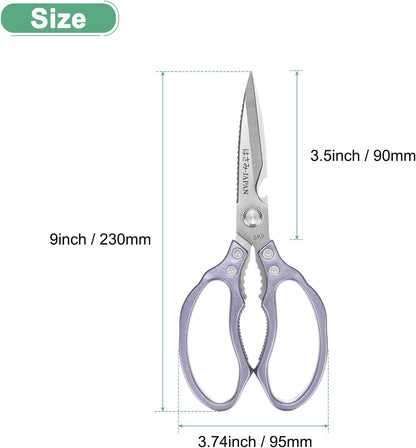 Kitchen Scissors, 9" Multi-Purpose Stainless Steel Heavy Kitchen Shears for Food/Poultry/Pizza/Herb, Lotus Handle Shape Cooking Scissors Dishwasher Safe [Silver Tone]