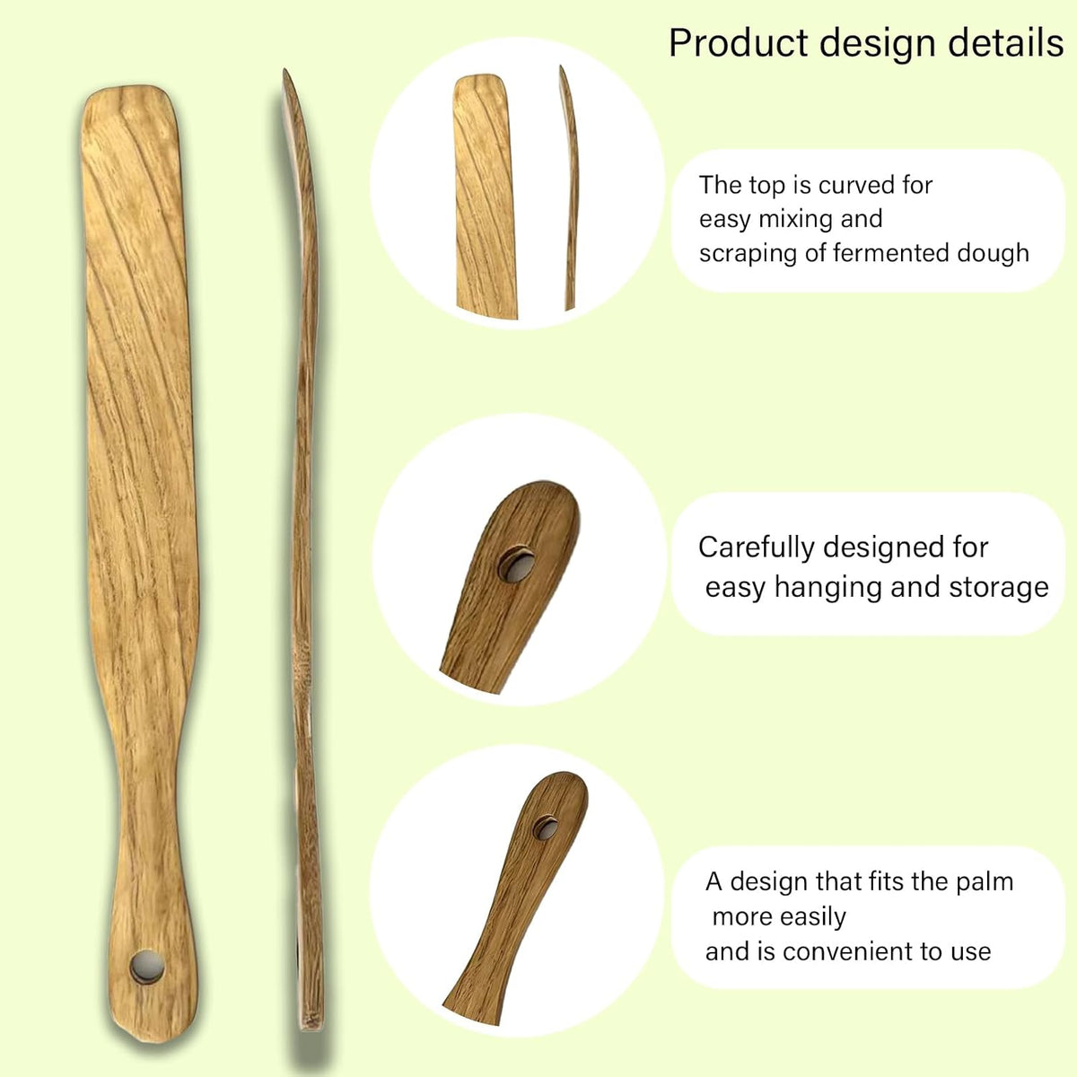 2 Pack Long Handle Spurtle for Sourdough Starter, Wooden Dough Mixer Set