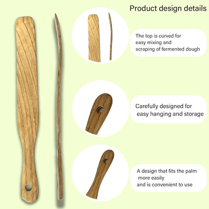 2 Pack Long Handle Spurtle for Sourdough Starter, Wooden Dough Mixer Set