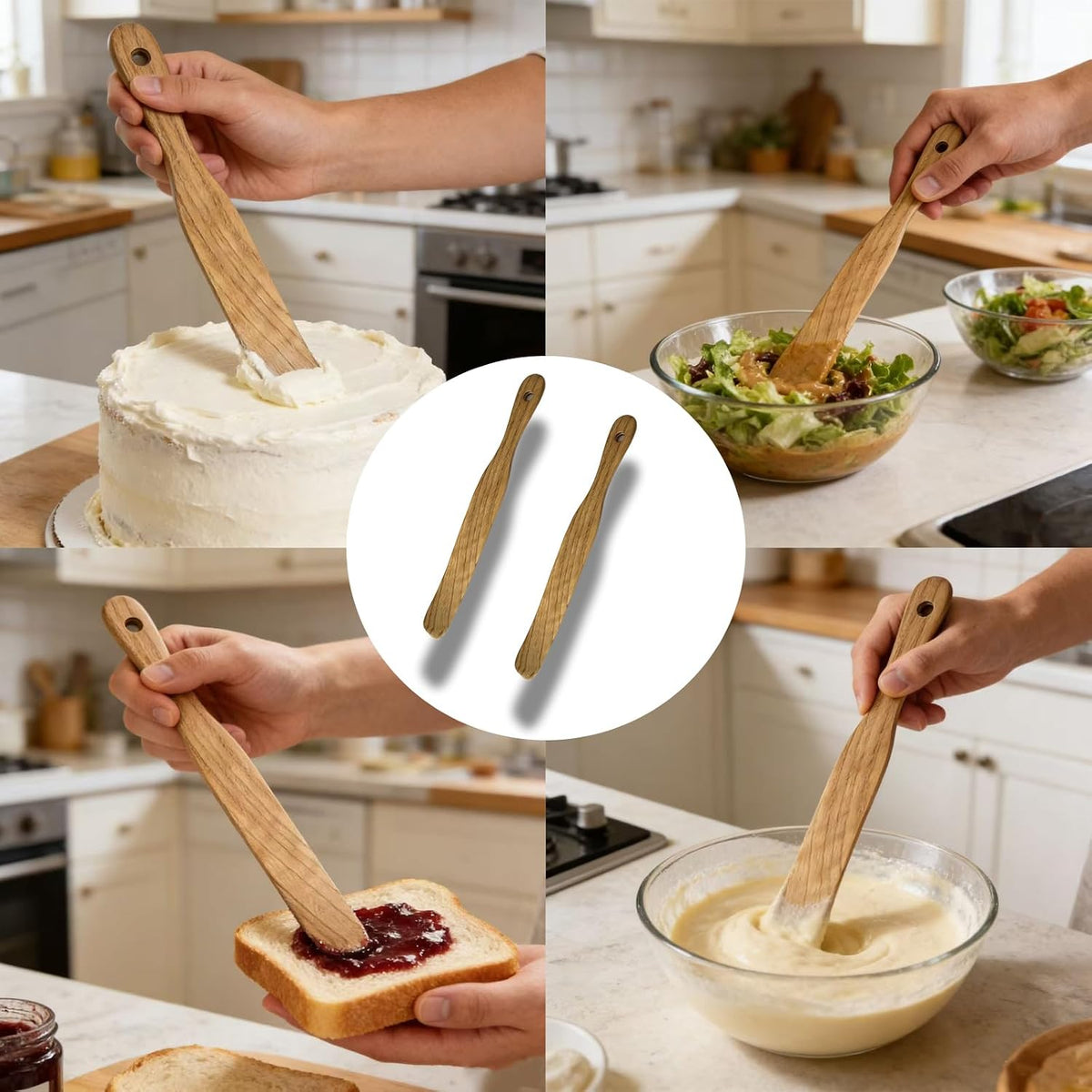 2 Pack Long Handle Spurtle for Sourdough Starter, Wooden Dough Mixer Set