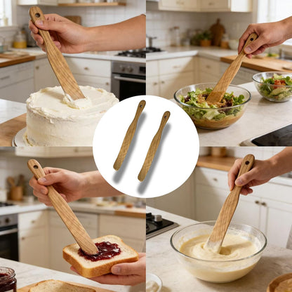 2 Pack Long Handle Spurtle for Sourdough Starter, Wooden Dough Mixer Set