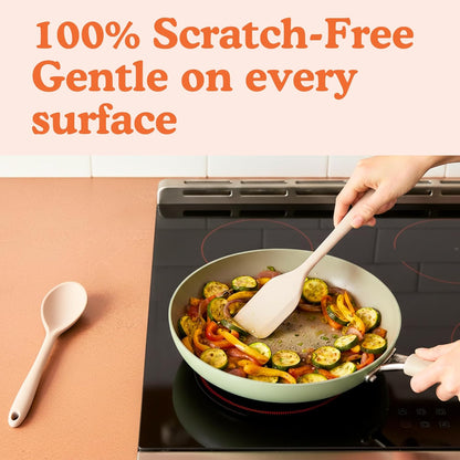 NonToxic Platinum Silicone Utensils, 100% Plastic-Free, 2-Pcs, Beige | LFGB-certified platinum silicone. Solid steel core, no hidden plastics. 500°F heat resistant. Non-scratch. Dishwasher safe