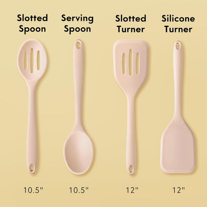 NonToxic Platinum Silicone Utensils, 100% Plastic-Free, 2-Pcs, Beige | LFGB-certified platinum silicone. Solid steel core, no hidden plastics. 500°F heat resistant. Non-scratch. Dishwasher safe