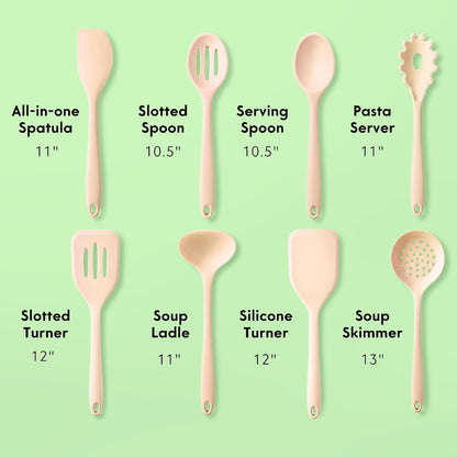 NonToxic Platinum Silicone Utensils, 100% Plastic-Free, 2-Pcs, Beige | LFGB-certified platinum silicone. Solid steel core, no hidden plastics. 500°F heat resistant. Non-scratch. Dishwasher safe