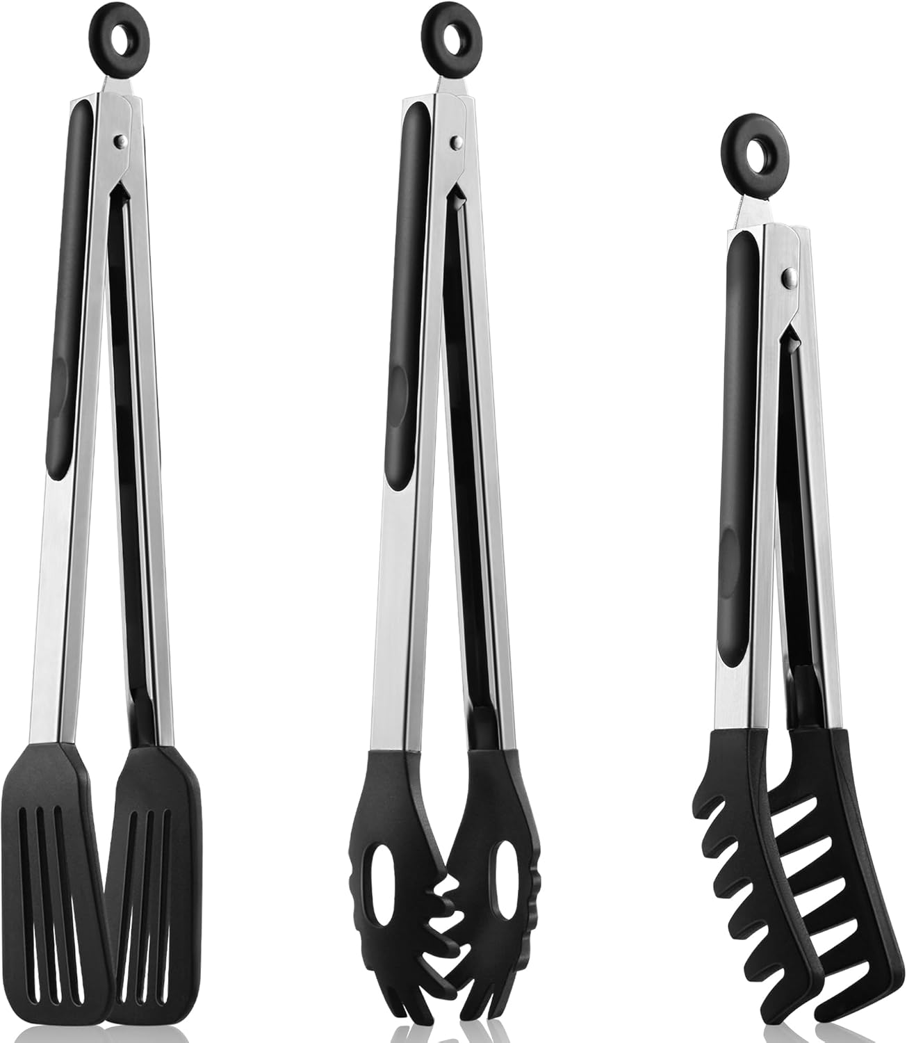 4 PCS Kitchen Tongs with Silicone Tips, 9" & 12" Silicone Tongs for Cooking | Heat Resistant Stainless Steel Spaghetti Tong Pasta Tong for Serving Food, Spaghetti, Pasta, BBQ, Salad (4PCS)