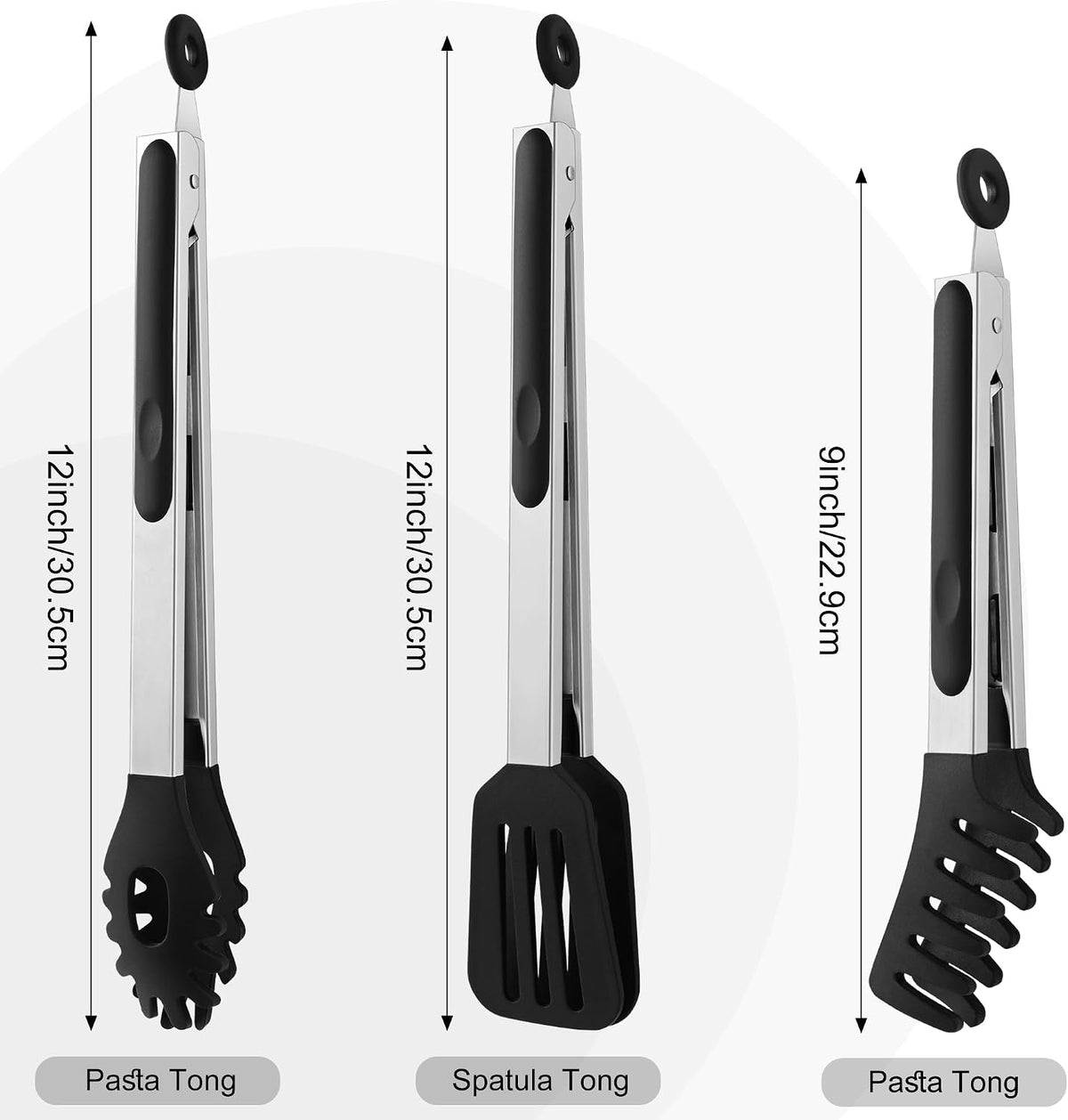 4 PCS Kitchen Tongs with Silicone Tips, 9" & 12" Silicone Tongs for Cooking | Heat Resistant Stainless Steel Spaghetti Tong Pasta Tong for Serving Food, Spaghetti, Pasta, BBQ, Salad (4PCS)