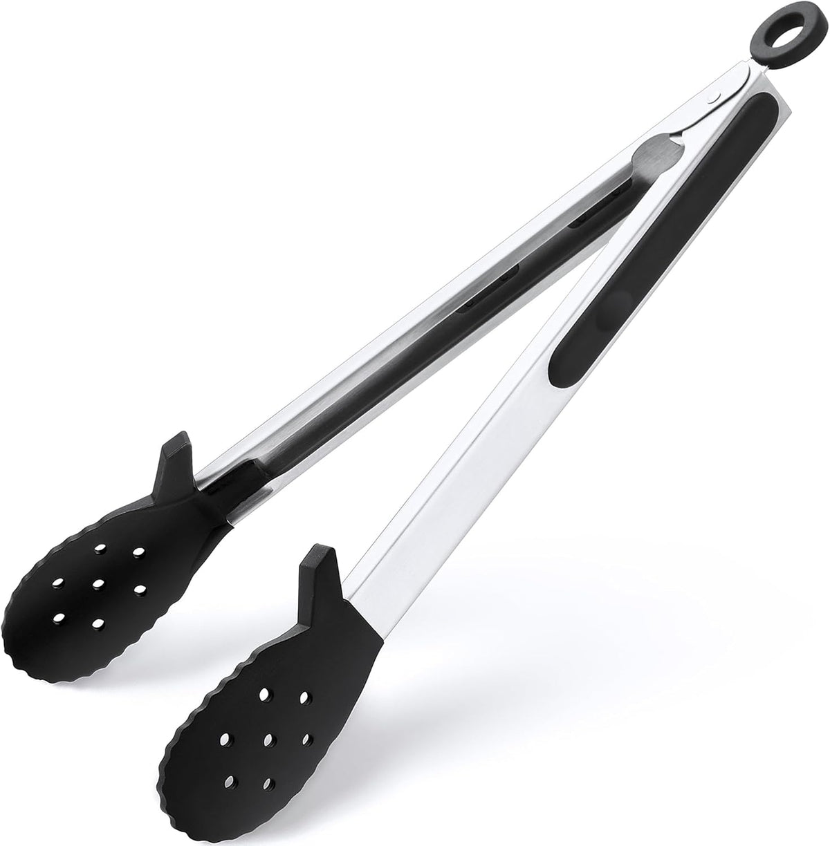4 PCS Kitchen Tongs with Silicone Tips, 9" & 12" Silicone Tongs for Cooking | Heat Resistant Stainless Steel Spaghetti Tong Pasta Tong for Serving Food, Spaghetti, Pasta, BBQ, Salad (4PCS)