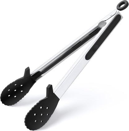4 PCS Kitchen Tongs with Silicone Tips, 9" & 12" Silicone Tongs for Cooking | Heat Resistant Stainless Steel Spaghetti Tong Pasta Tong for Serving Food, Spaghetti, Pasta, BBQ, Salad (4PCS)