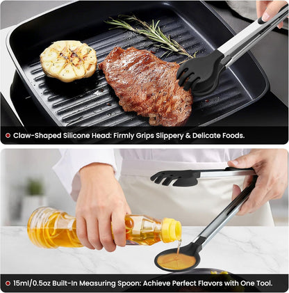 4 PCS Kitchen Tongs with Silicone Tips, 9" & 12" Silicone Tongs for Cooking | Heat Resistant Stainless Steel Spaghetti Tong Pasta Tong for Serving Food, Spaghetti, Pasta, BBQ, Salad (4PCS)