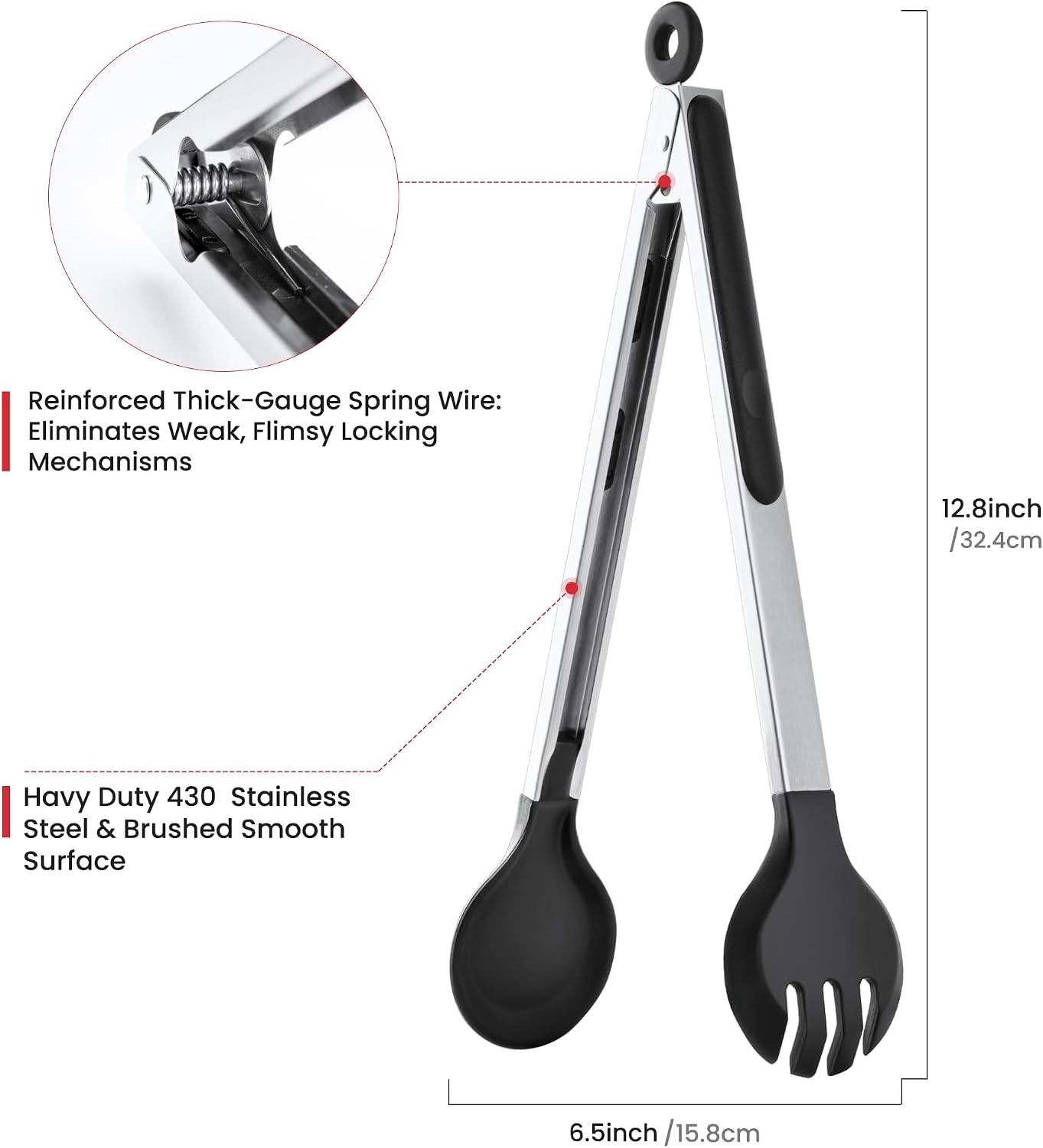 4 PCS Kitchen Tongs with Silicone Tips, 9" & 12" Silicone Tongs for Cooking | Heat Resistant Stainless Steel Spaghetti Tong Pasta Tong for Serving Food, Spaghetti, Pasta, BBQ, Salad (4PCS)