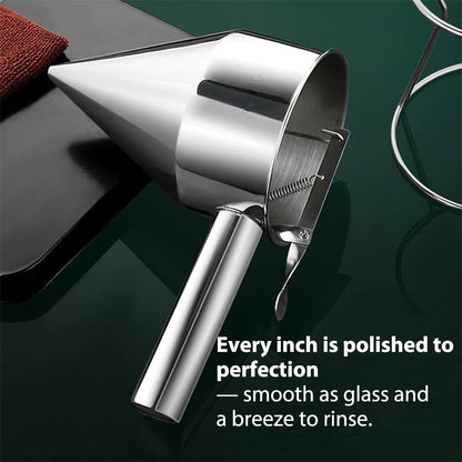 Pancake Batter Dispenser – 40oz Stainless Steel No-Drip Funnel, 4 Interchangeable Silicone Nozzles, Easy Control Batter Dispenser for Pancakes, Cupcakes, Funnel Cakes, Muffins & More