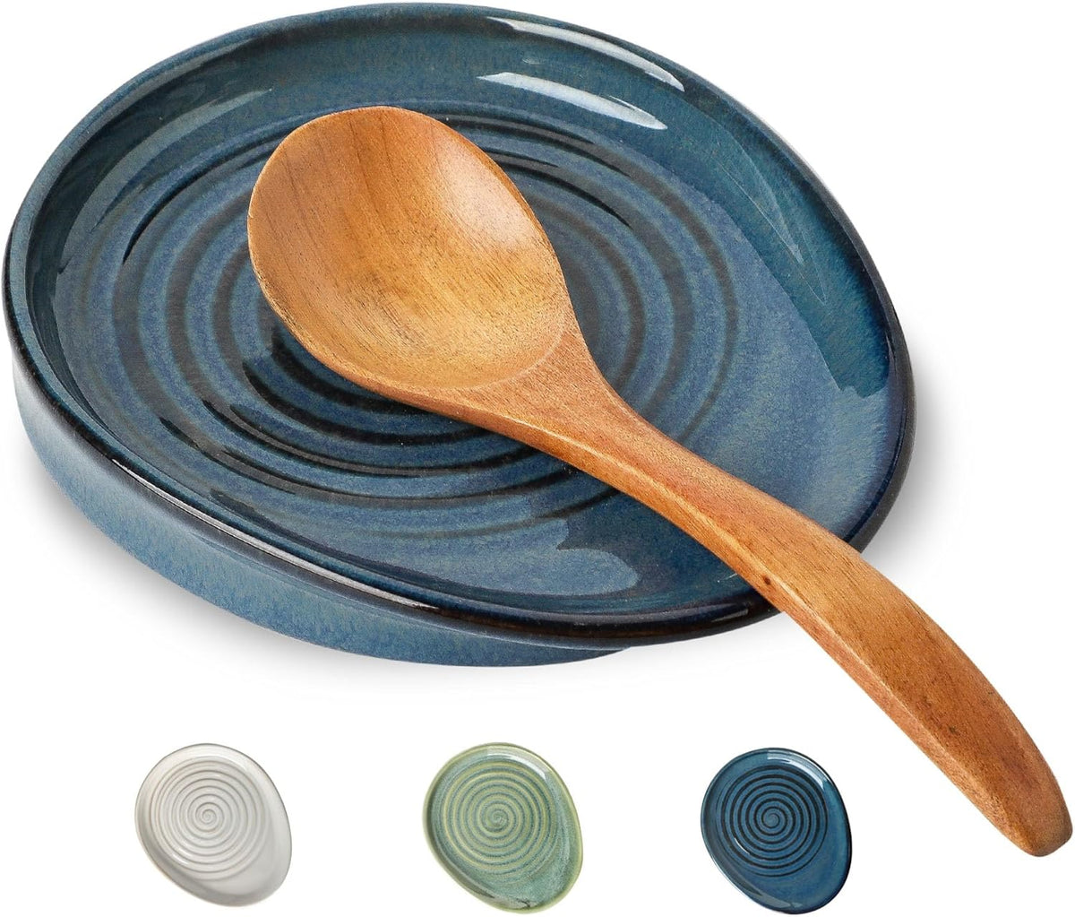 Ceramic Spoon Rest for Stove Top, Spoon Holder for Kitchen Counter, Farmhouse Cooking Utensil Holder for Spoons, Ladles, Spatula, Glazed Green
