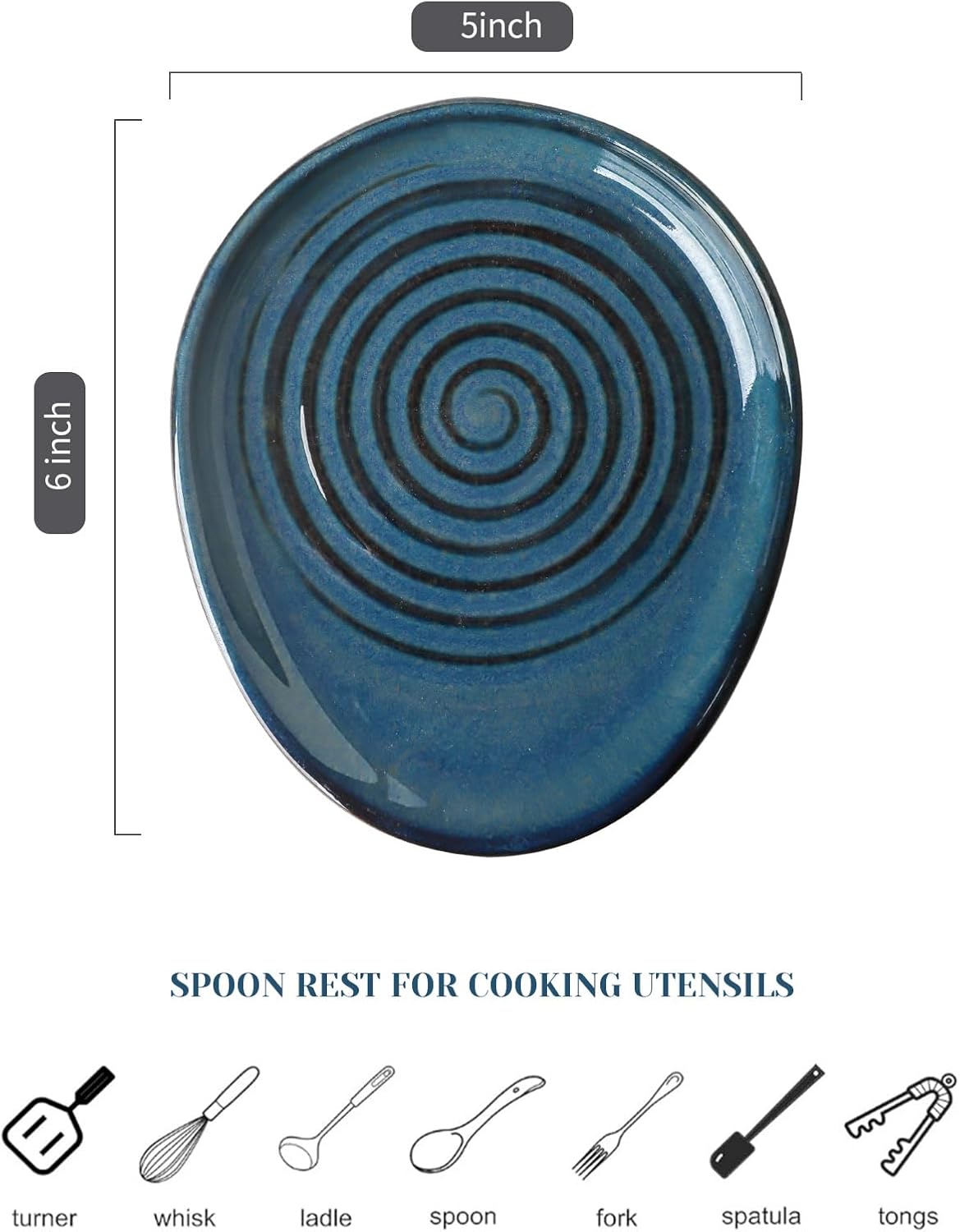 Ceramic Spoon Rest for Stove Top, Spoon Holder for Kitchen Counter, Farmhouse Cooking Utensil Holder for Spoons, Ladles, Spatula, Glazed Green
