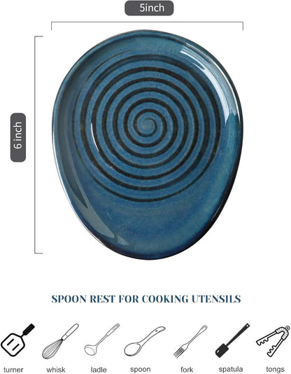 Ceramic Spoon Rest for Stove Top, Spoon Holder for Kitchen Counter, Farmhouse Cooking Utensil Holder for Spoons, Ladles, Spatula, Glazed Green