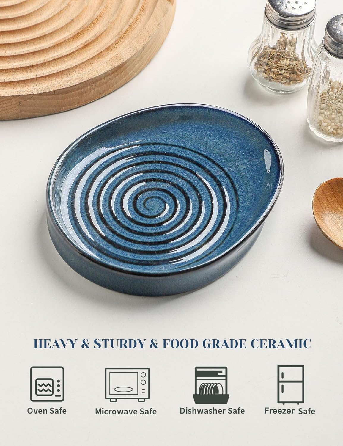 Ceramic Spoon Rest for Stove Top, Spoon Holder for Kitchen Counter, Farmhouse Cooking Utensil Holder for Spoons, Ladles, Spatula, Glazed Green