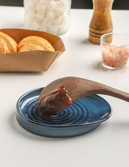 Ceramic Spoon Rest for Stove Top, Spoon Holder for Kitchen Counter, Farmhouse Cooking Utensil Holder for Spoons, Ladles, Spatula, Glazed Green
