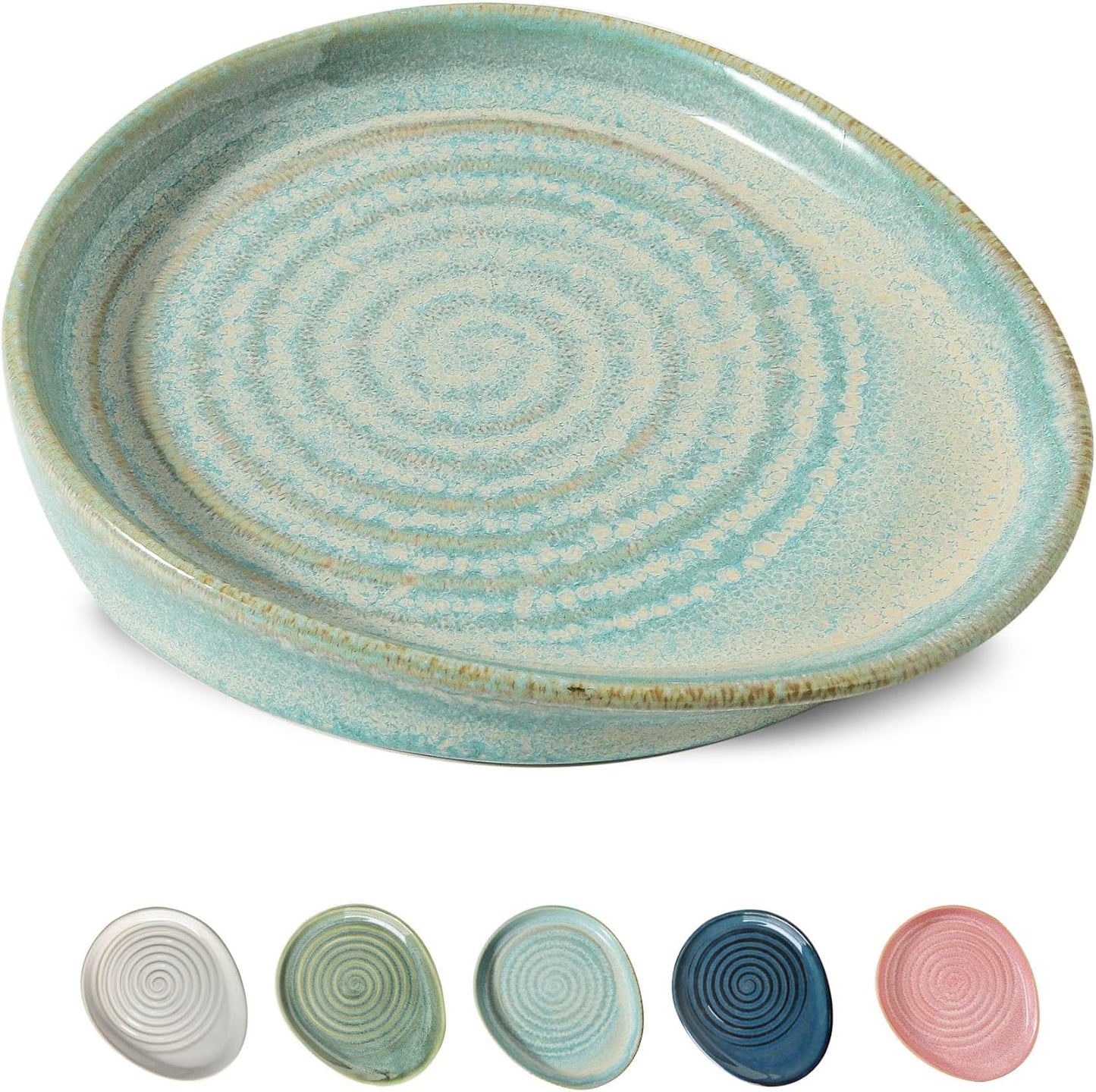 Ceramic Spoon Rest for Stove Top, Spoon Holder for Kitchen Counter, Farmhouse Cooking Utensil Holder for Spoons, Ladles, Spatula, Glazed Green