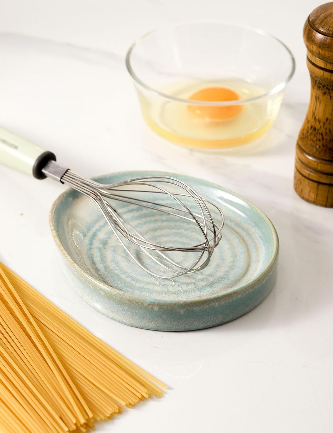 Ceramic Spoon Rest for Stove Top, Spoon Holder for Kitchen Counter, Farmhouse Cooking Utensil Holder for Spoons, Ladles, Spatula, Glazed Green